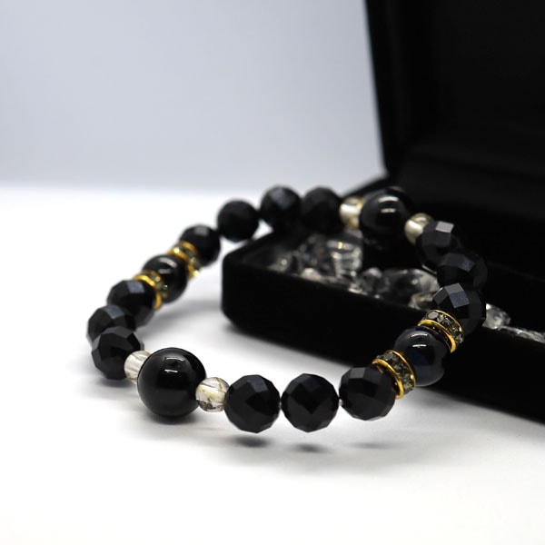 金運 仕事運 メンズ デザインブレスレット モリオン ルチルクォーツ 金運グッズ 開運グッズ パワーストーン