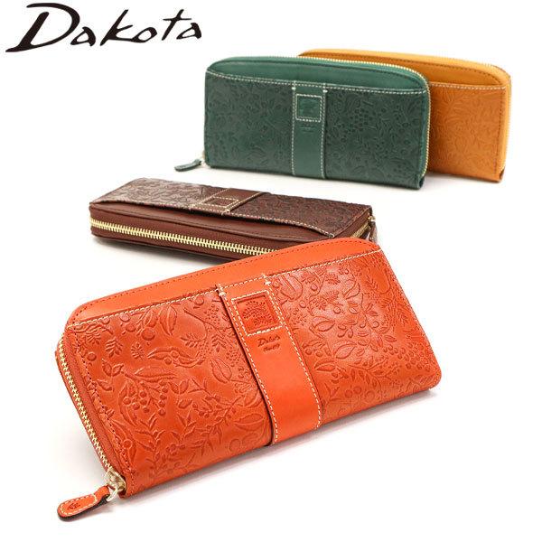 ダコタ限定ノベルティ付 ミモザ ラウンドファスナー 本革 小銭入れあり 大容量 ボタニカル 0030253