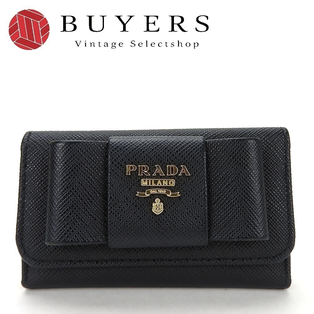 中古 キーケース 1PG222 サフィアーノ サフィアーノ NERO ブラック ゴールド金具 リボン 6連 レディース 女性 25,300円
