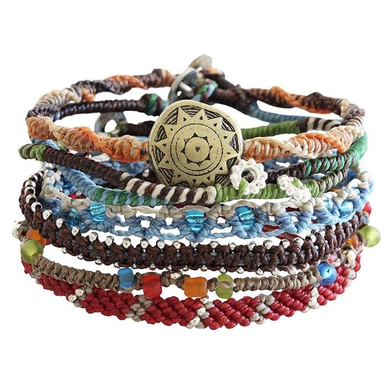 ブレスレット 7ストランド WA0389 オレンジ ブルー グリーン ブラウン レッド 男女兼用 ユニセックス フェアトレード 手作り グァテマラ産 【メール便送料無料