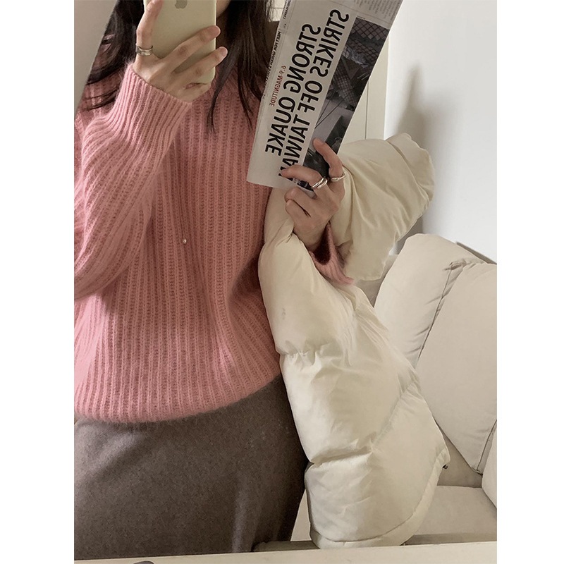 ルーズラウンドネックラビットベルベットセーターレディース韓国風プルオーバートップスa1784