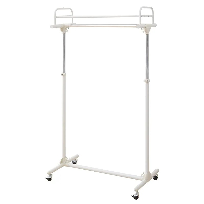 【即納】山善(YAMAZEN) 上棚付き 頑丈ハンガーラック キャスター付き ホワイト LWT-S(WH)