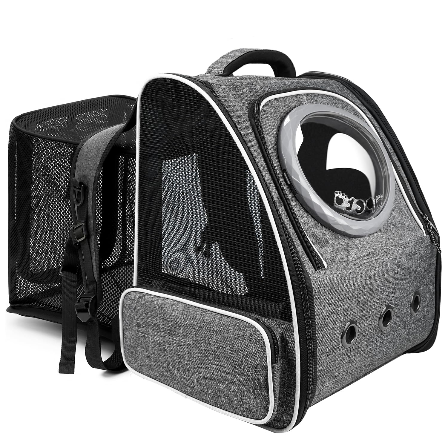 Okiki 犬 猫 ペット キャリー バッグ リュック 拡張可能 ペットハウス 旅行/通院/お出かけ/災害避難用 小型犬 猫 リュック 折りたたみ 大容量 通気性 宇宙船 【2種類の窓付き・カーテン付