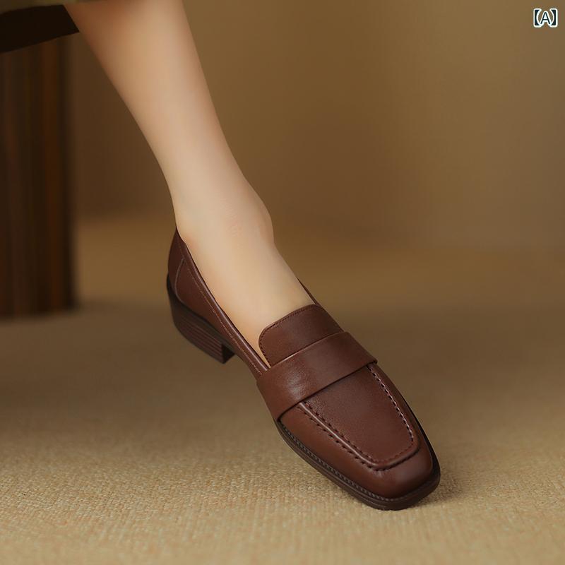 ローファー レディース オフィス カレッジ 通勤 通学 仕事 英国 スリッポン 小さい 革靴 女性 春秋 革 牛革 厚手 ヒール オフ ホワイト ソフト ソール