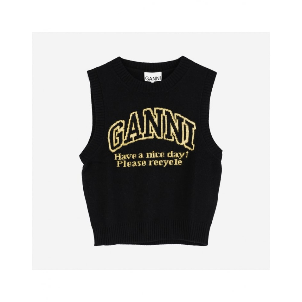 GANI レディースブラック GANNI グラフィックニットベスト (K2091 099)