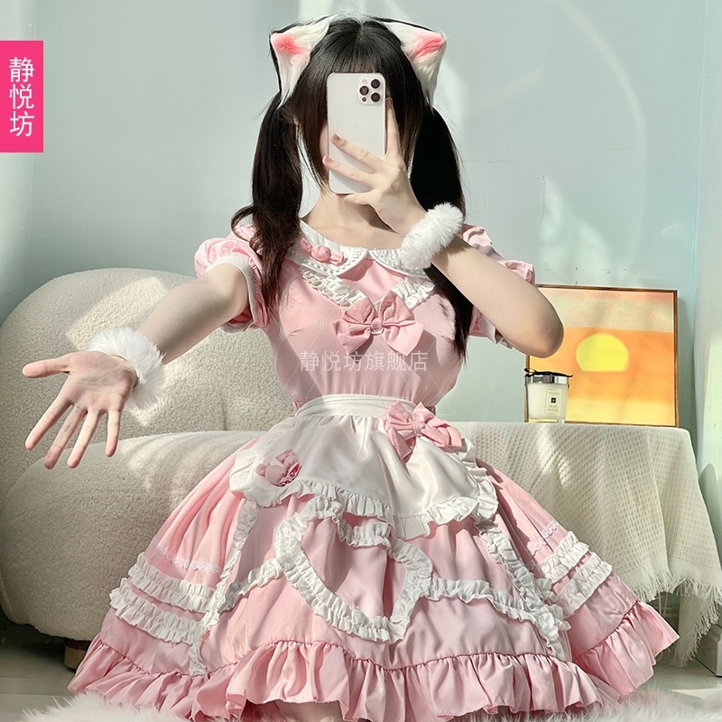 日本のソフトガールロリータメイド服ロリータアニメコスプレ衣装コーヒー猫コス服ロリータ