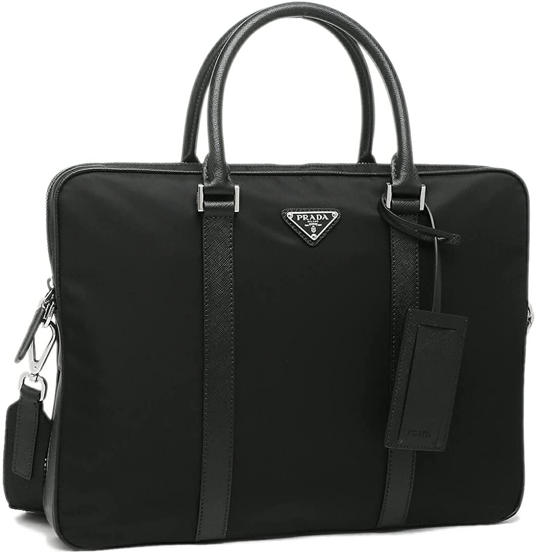 PRADA 2VE368 064 YOS F0002 TESSUTO SAFFIANO NERO プラダ ブリーフバッグ ショルダーストラップ付 ナイロン/サフィアーノ（型押）レザー ブラック/シルバ