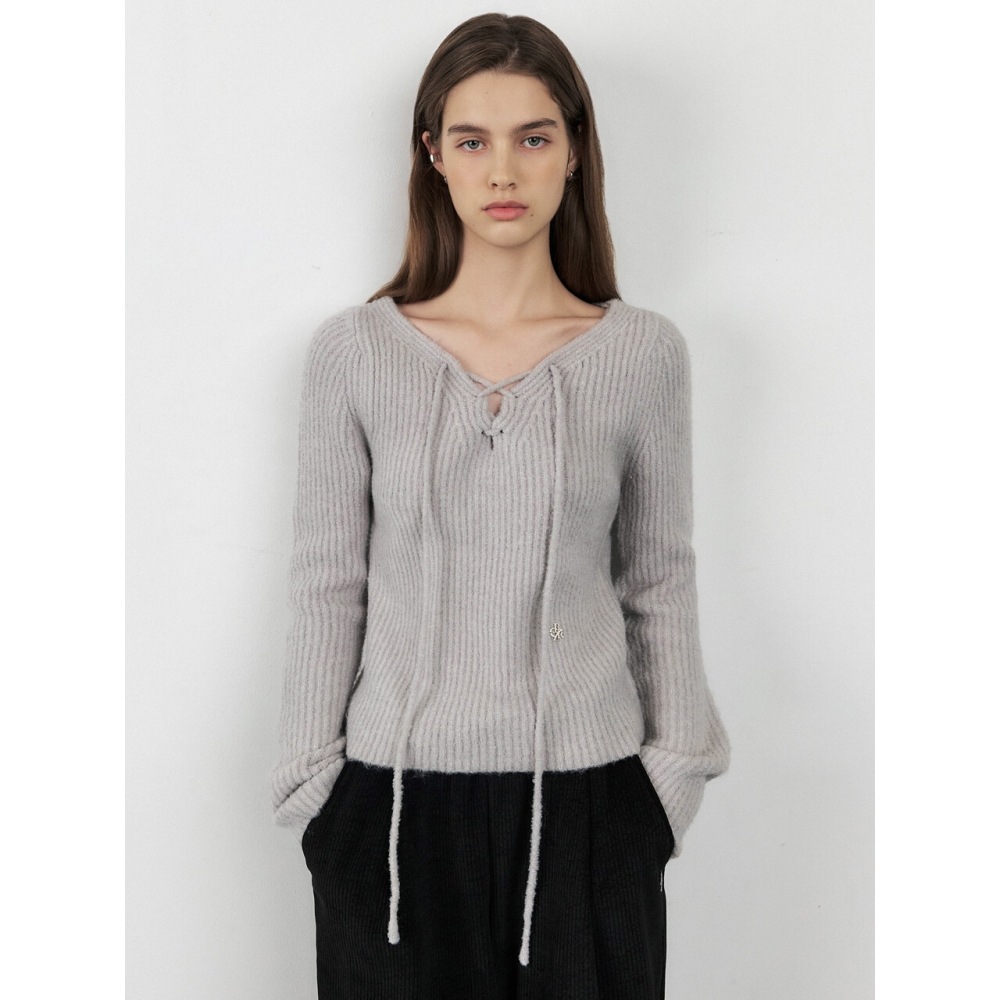 シティブリーズブックルウエスタンレースアップニットグレー