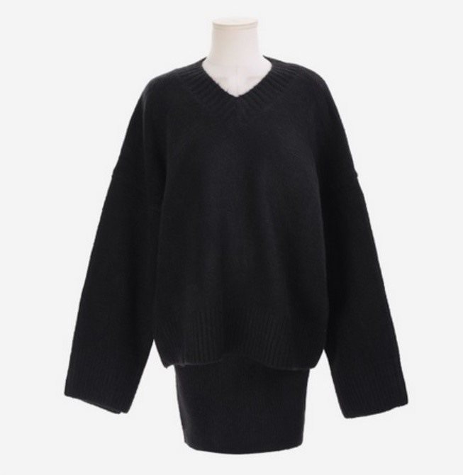 1930.Vラインショートニットセットアップ（ブラック）2019 春夏 sale ワンピース ドレス 長袖 エレガント お呼ばれ パーティー 結婚式 披露宴 女子会 レストラン デート
