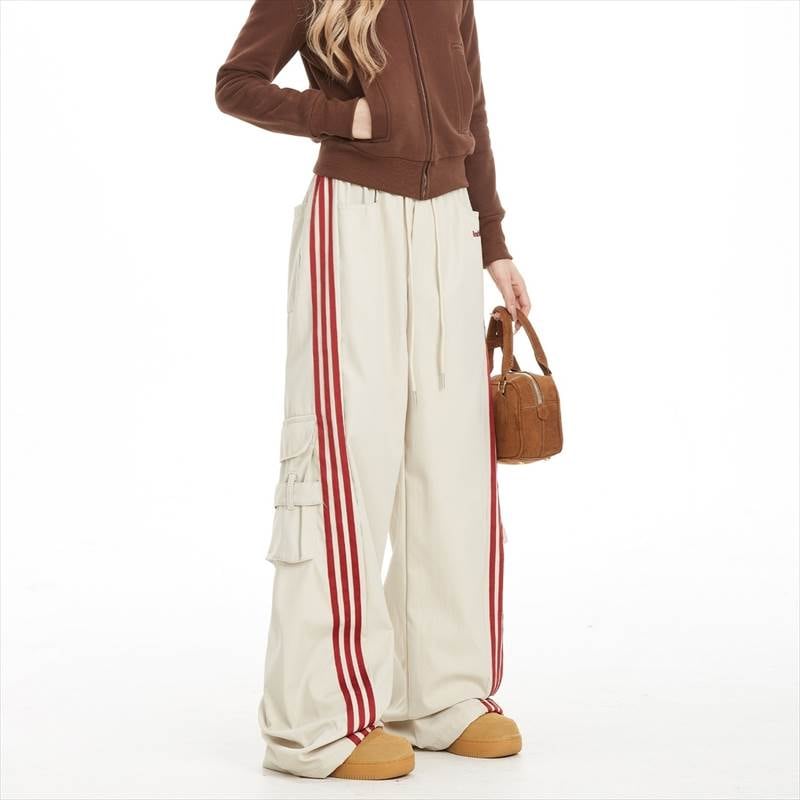 サイドラインパンツ ワイドカーゴパンツ レディース パンツ ボトムス ワークパンツ ワイドパンツ カーゴパンツ チノパンツ スラックス ロング ストレート オーバーサイズ ワイド ストリート ラップ