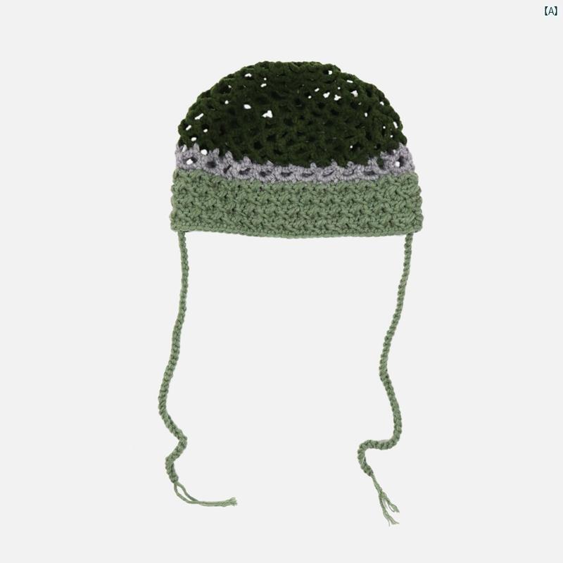 レディース　ファッション　帽子　かわいい　オシャレ ニット 帽子 韓国 オール シーズン かわいい カラー ブロッキング 　かぎ針 編み ストラップ ウール レディース