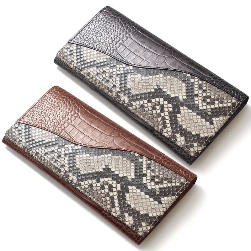 【新規OPEN】【期間限定セール】【激安】【新品未使用】 本パイソン革　牛革クロコダイル型押し　日本製　多機能　ロングウォレット　VG-2　2色