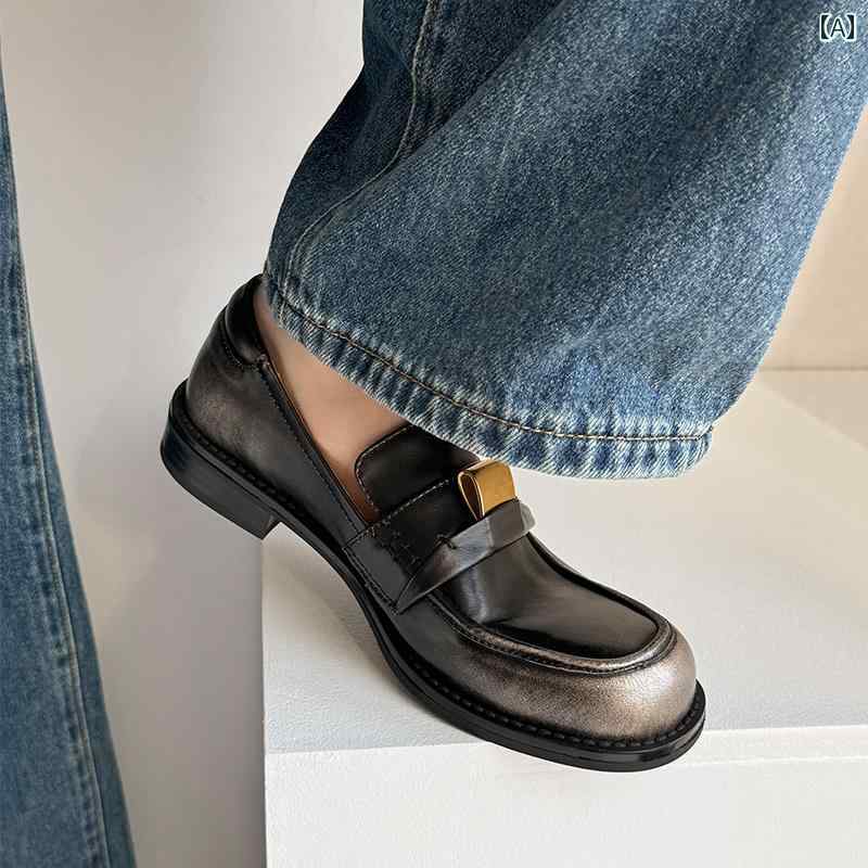 ローファー レディース 通学 通勤 学生 カレッジ 仕事 オフィス 春秋最上層 牛革 ラウンドトゥ ポリッシュ 女性用 英国 スタイル ローヒール フラット シューズ 快適 ソフト ソール シューズ