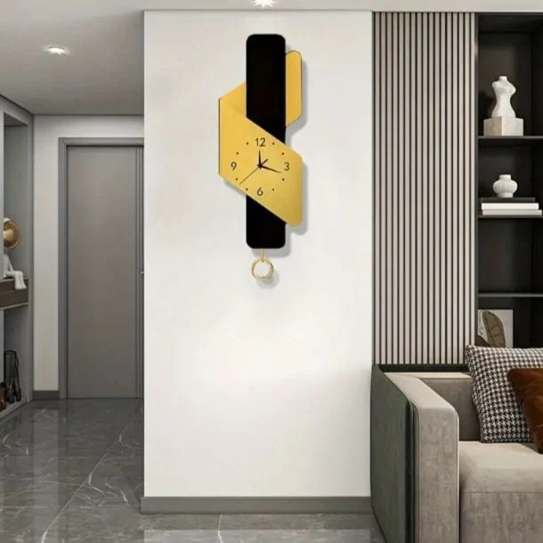 壁時計 振り子時計 おしゃれ モダン シンプル リビング 電池式 静音 静か 現代 大きい ウォールアート ブラック ゴールド デザイナーズ インポート