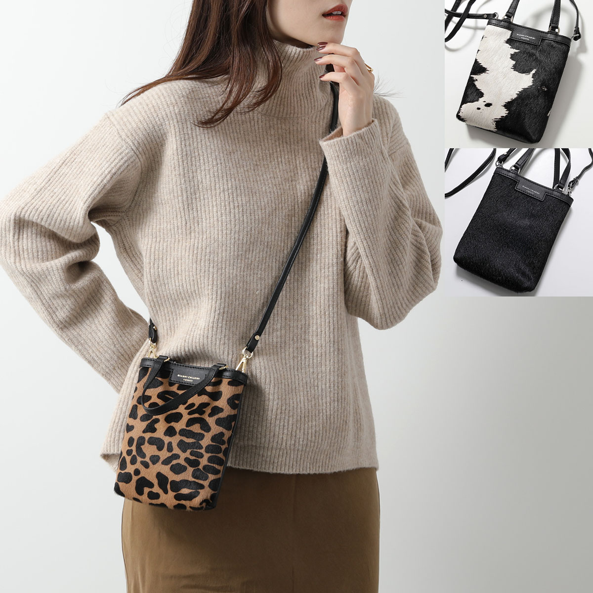 GIANNI CHIARINI ジャンニキアリーニ ミニバッグ CAMILLA カミッラ BS 9990 HORSY レディース ハラコ カウ ウシ レオパード ショルダーバッグ 鞄 カラー3色