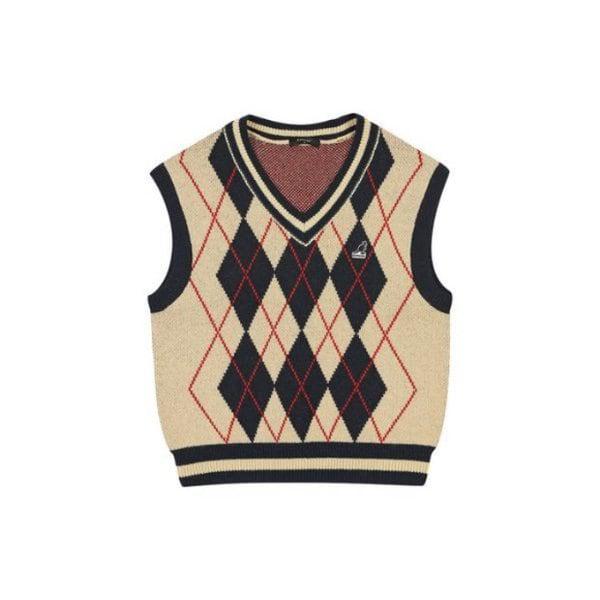 M ベスト CQK KPFW-KN18770NV ウーマンズ アーガイル ニット ベスト 1877 ネイビー