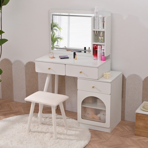 ドレッサー 化粧台 テーブル 鏡台 メイク台 LEDライト付き 3色LED スツール付き 引き出し 収納 サイド収納 メイク台 シンプル 姫系 大容量 可愛い