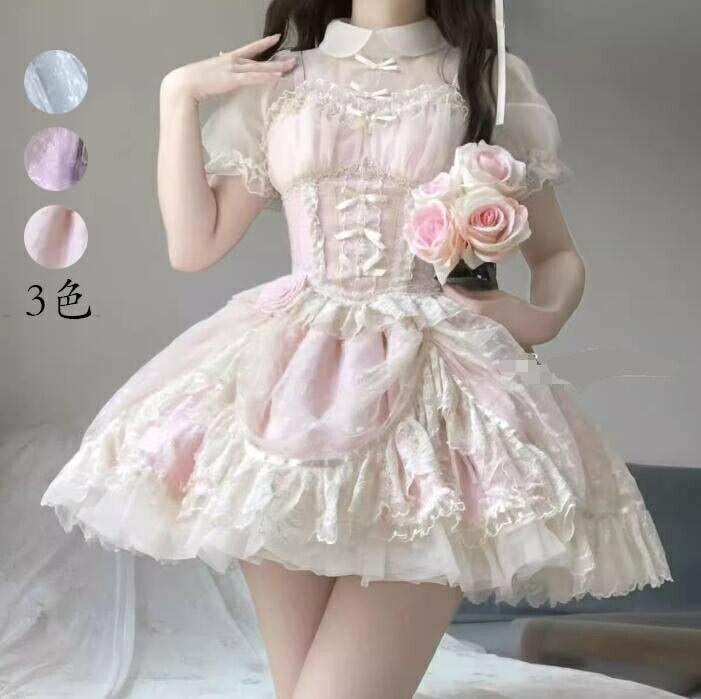 [高品質]ウエディングドレス 演出服 コスチューム 衣装 ロリータ風 Lolita jskワンピース 日系女子中高生 コスプレ ノースリーブ レディース 可愛い イベント衣装 切り替え風 ワンピ 学園