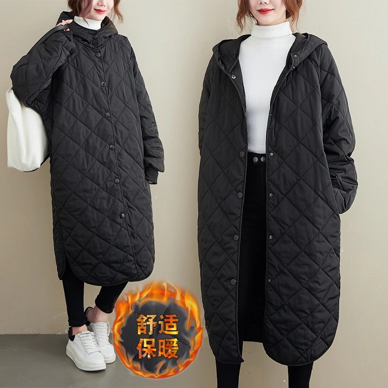 「ファットガール」 2024秋冬新品 中綿コート 裏起毛 ロングコート 大きいサイズ 体型ーカバー フード付き パーカー レディース キルティング アウター メガ割30%までに制限