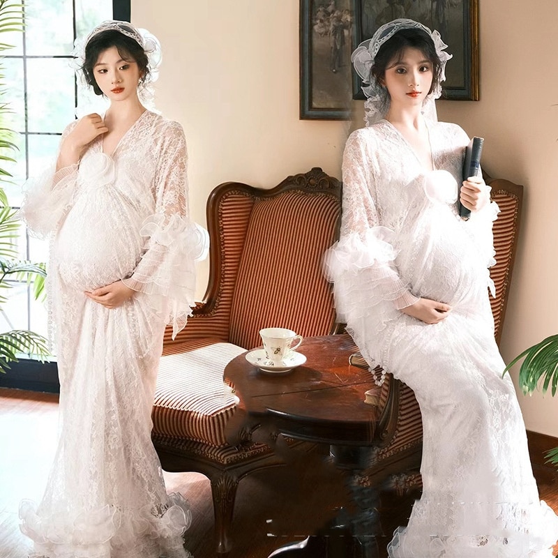 マタニティフォトドレス ハイウエスト 胸元 sexy レース ワンピース 撮影 記念写真 妊婦服