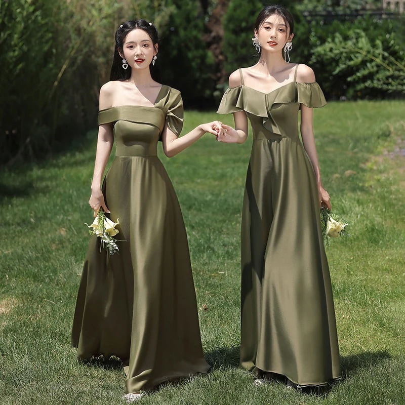 2024新しい春と夏の緑のサテンのシニアセンスのドレス