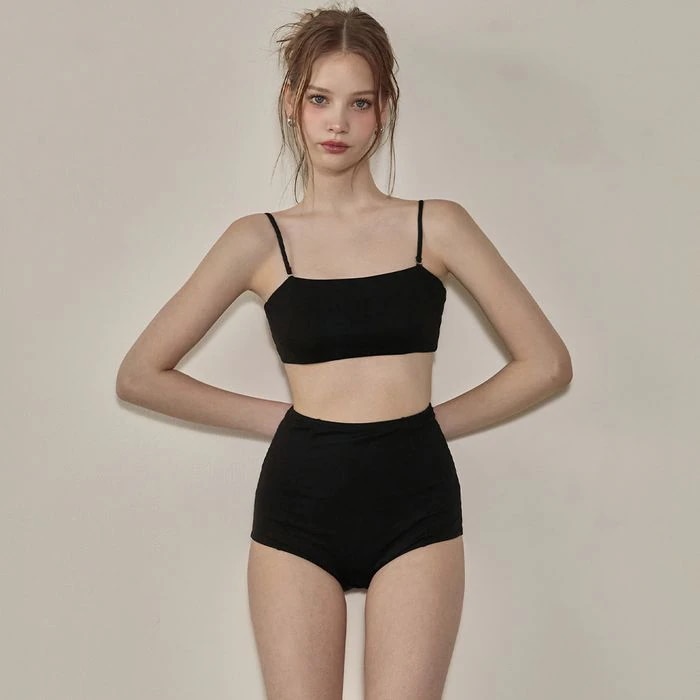 Simple Bandeau High Waist Bikini Black 水着 韓国ファッション 夏 韓国