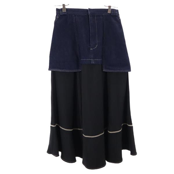 ロング丈 デニムスカート F デニム地×黒 切替 レディース