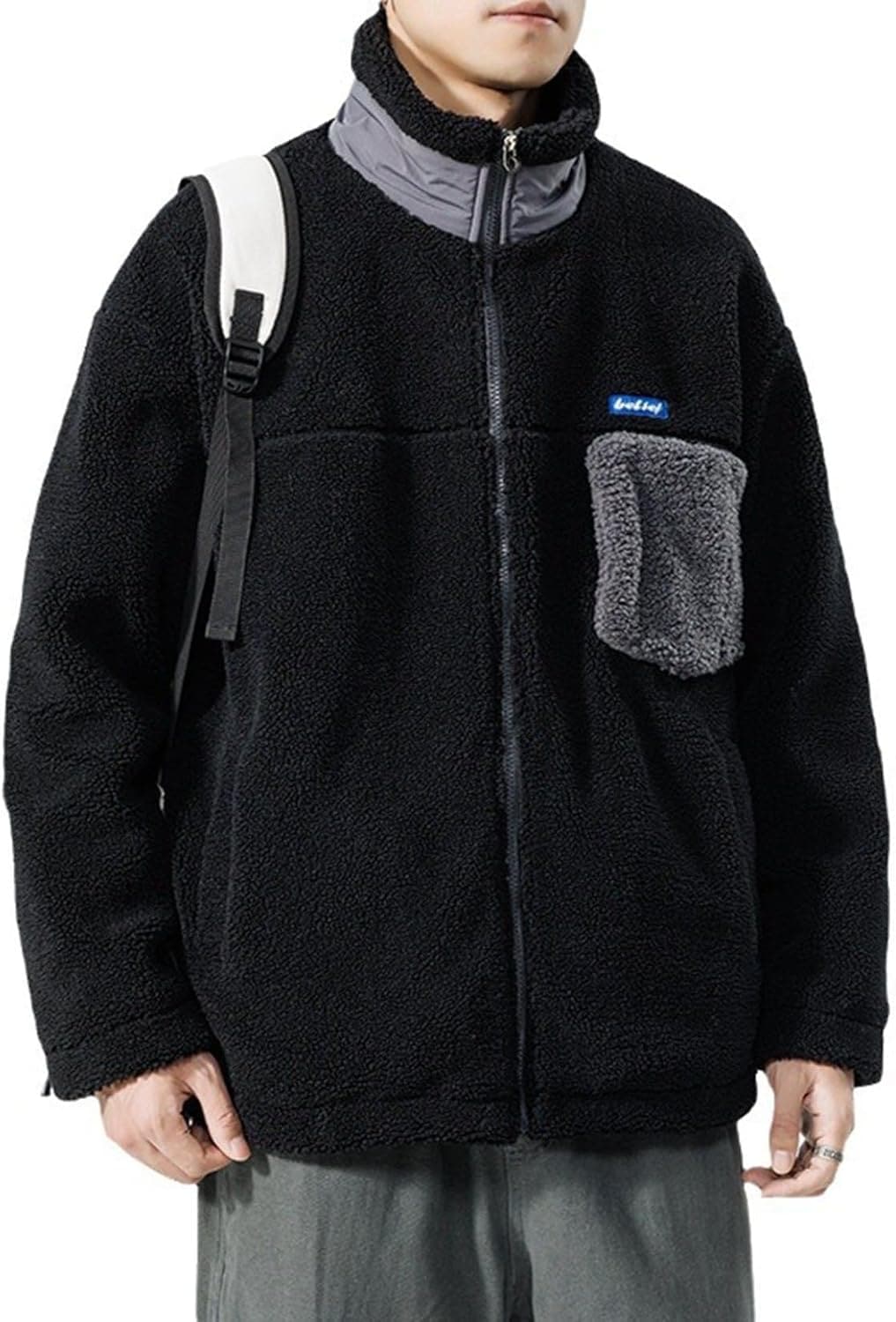 ボアジャケット 冬服 メンズ モコモコ ボアフリースジャケット 厚手 中綿アウター 防寒着 立ち襟 ボアブルゾン フリースジャケット ジャンパー 保温 暖か 綿服 アウトドア 普段使い 通勤 通学