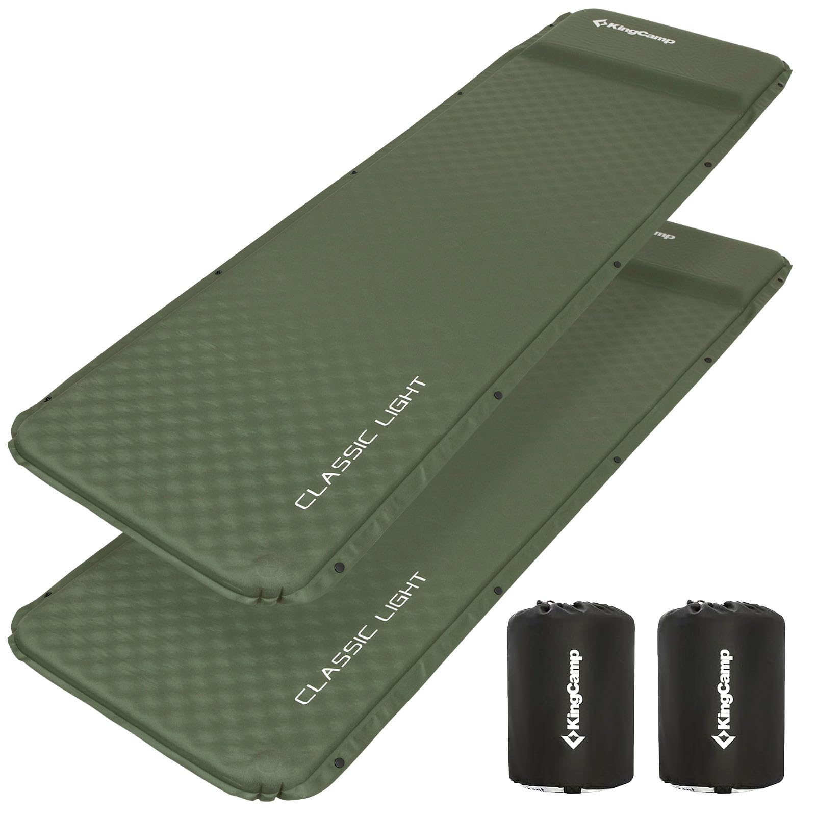 KingCamp エアーマット 自動膨張 インフレーターマット 枕一体式 耐水加工 コンパクト キャンプマット 車中泊マット エアーベッド お昼寝 テント泊 キャンプ用 防災用