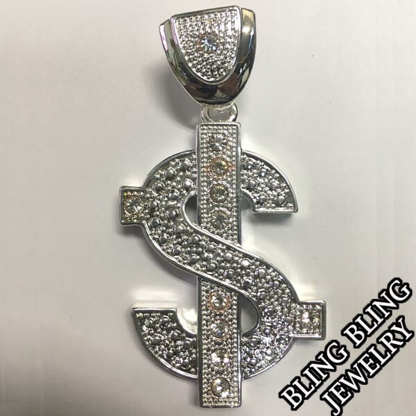 セール HIPHOPジュエリー メンズ ネックレス トップ　$ ドル ジルコニア シルバー 925 プレーティング ストリート スタイル ヒップホップ アクセサリー ブリンブリン ジュエリー HI