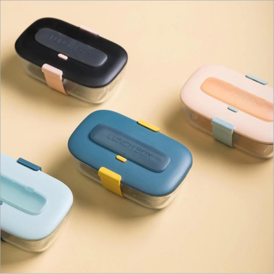 上品-販売中弁当箱 ランチボックス ガラス 透明 800ml おしゃれ ピクニック 1段 二つ仕切り 会社出勤 食事用 電子レンジ可 汚れが落ちやすく 洗いやすい レンジ対応