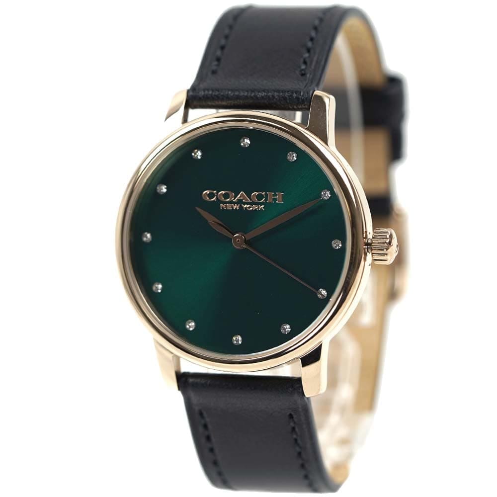 コーチ 腕時計 レディース グリーン ブラック レザーベルト COACH GRAND 14503972