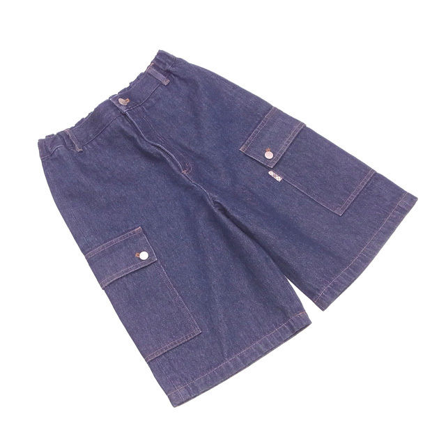 パンツ ワークポケット ハーフ キッズ デニム 140Aサイズ インディゴネイビー シルバー系 中古