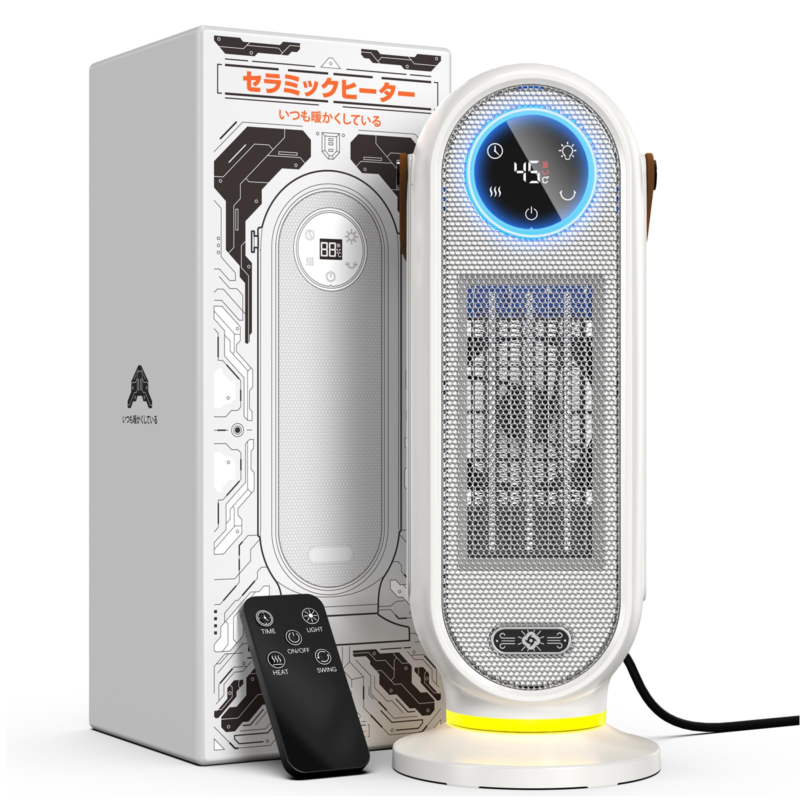 Yokepro セラミックヒーター【2024冬新型＆大面積速暖】ファンヒーター ヒーター 自動首振り 3段階温度調整 省エネ 暖房器具 タイマー機能 雰囲気ランプ LED表示 低騒音 ファンヒーター電