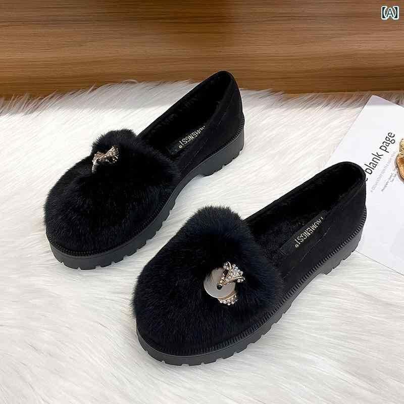 ヒアレディースシューズ ローファー 厚 暖かい ふわふわ かわいい レディース