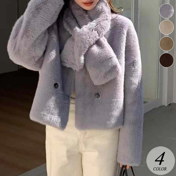 スカーフ付き ショートコート レディース コート アウター 秋 冬 暖かい 防寒 防風 保温 コンパクト Vネック ジャケット ジャケットコート 通勤 フォーマル 上品 きれいめ 韓国ファッション