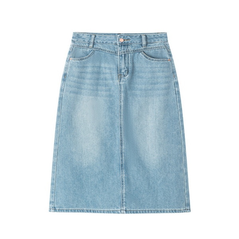 レディース スカート ボトムス デニムスカート 7分丈 スリム ストレート Aライン バックスリット ポケット ハイウエスト デニム カジュアル かっこいい レトロ ラフ ボーイッシュ アメリカン