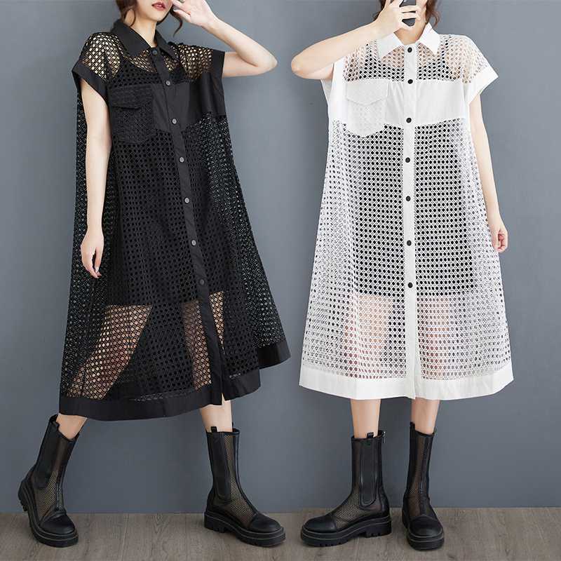 「ファットガール」 2024夏新品 カバーブラウス 格子ブラウス 通気性 透かし彫り 半袖 カーディガン30%までに制限