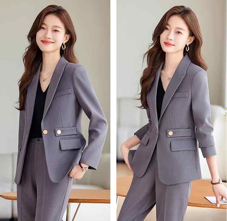 レディース パンツスーツ セットアップ パンツ 上着 スーツ襟 黒 オフホワイト グレー スーツ襟 金ボタン 上品 大人おしゃれ エレガント スタイリッシュ フォーマル ビジネス オフィス セレモニー