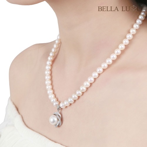 本パールパールネックレス淡水パールSILVERローズペンダント クリスマス母ガールフレンドギフト