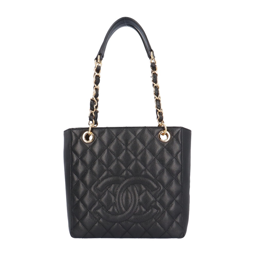 シャネル PSTトート ココマーク マトラッセ トートバッグ キャビアスキン ブラック CHANEL 中古 美品 247,500円