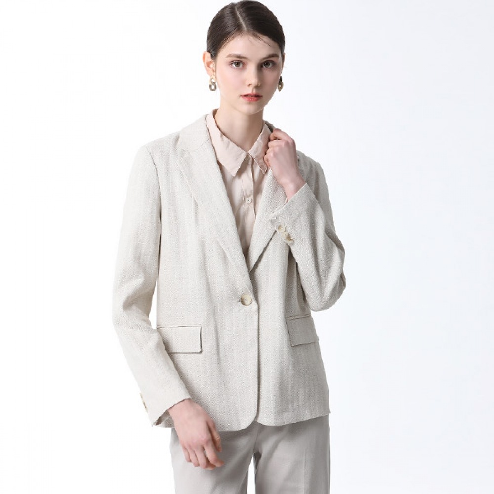 (Shes Miss) 高品質ヘリンボーンリネンジャケット