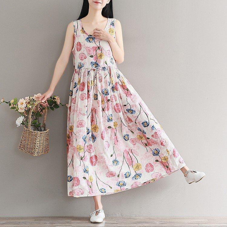 ドレス 夏 サマードレス ワンピース レディース ノースリーブ 花柄 柄 お洒落 綺麗め ロング丈 Aライン ハイウエスト 7,344円