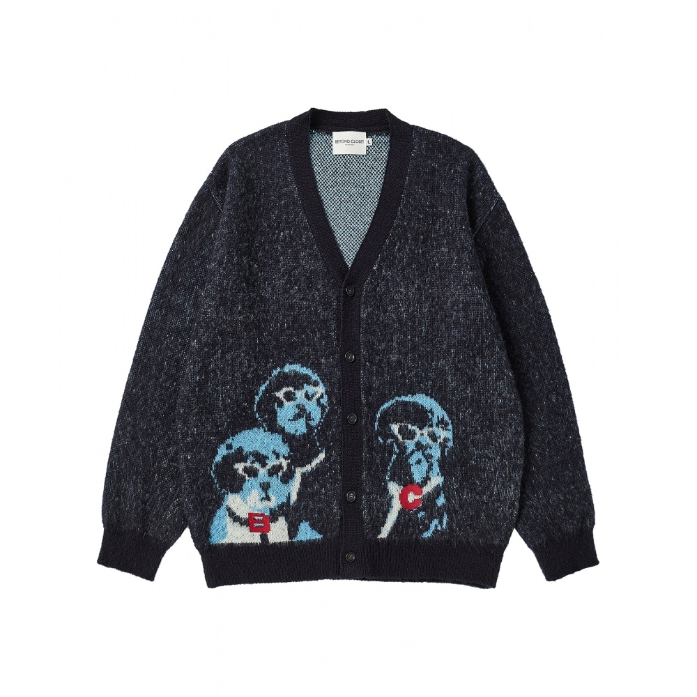BEYOND CLOSET ユートピアドッグブラシディテール Vネックニットカーディガンネイビー