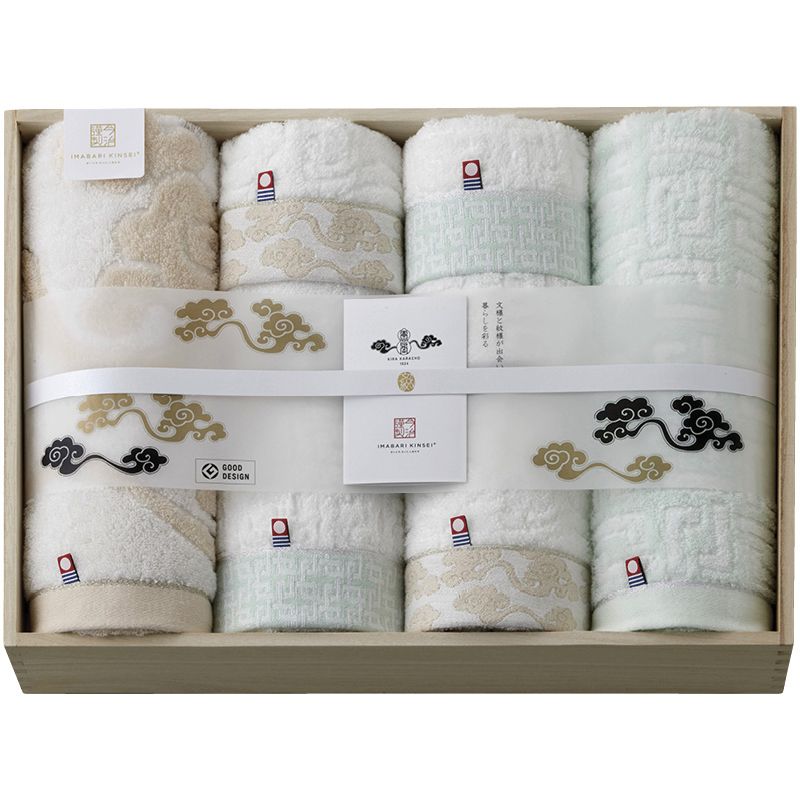 今治謹製 雲母唐長（KIRA KARACHO） 唐長文様タオルセット（木箱入） C-B