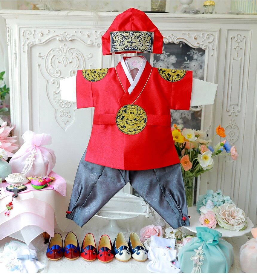 子供用 パジ チョゴリ 男の子用 トレンド系 赤色 レッド 1号-10号