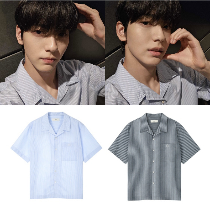 【TXT スビン着用】【当店特典付き】 STRIPED OPEN COLLAR SHIRT 半袖シャツ