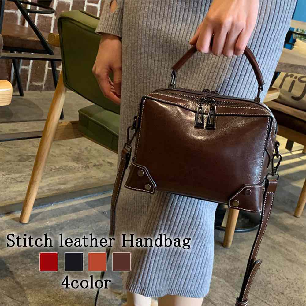 ハンドバッグ レディース ステッチレザーハンドバッグ 冬 トートバッグ レザー革 カジュアル ブランド 軽い 黒 ショルダーバッグ 本革 小さめ おしゃれ 春 ワンマイルバッグ 夏 人気 トート 斜め