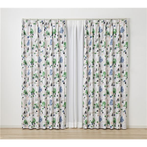 デザインライフ 遮光カーテン ユキヤマ 約幅100x丈178cm グリーン V1355 1枚入