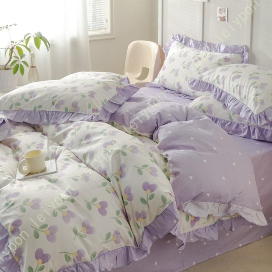 布団カバー シングル 34点セット春夏秋冬 布団セット 可愛い ダブル 花柄 掛け布団カバー フリル付き かわいい 寝具カバーセット
